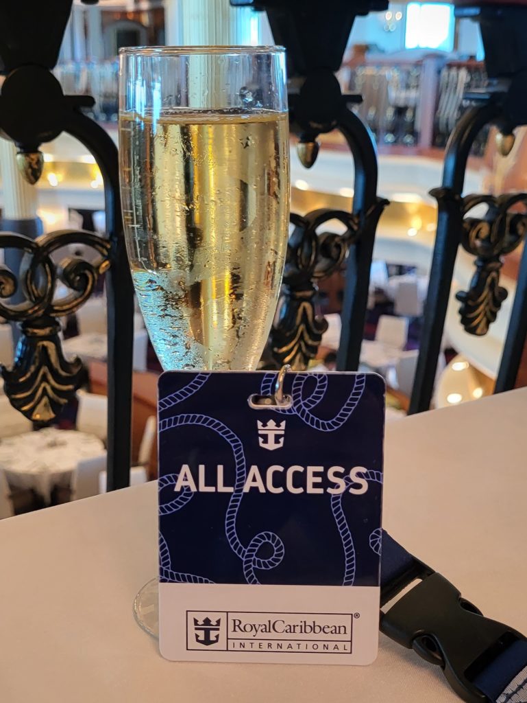 A glass of champagne with my All Access pass.