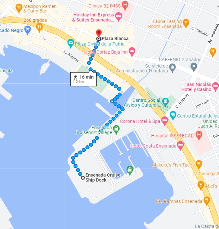 An Ensenada cruise port map showing you how to get to downtown Ensenada from the cruise port.