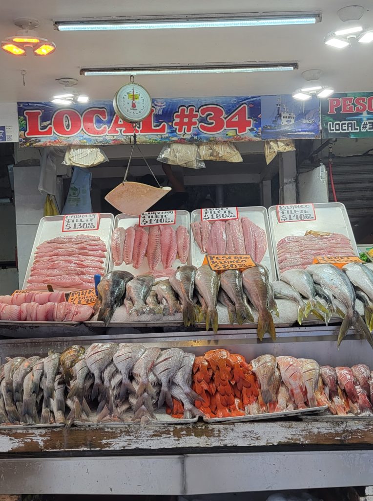 Fresh fish is on display at the Ensenada fish market.