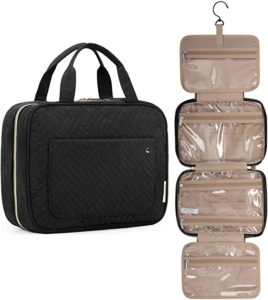Hanging toiletry bag with four compartments