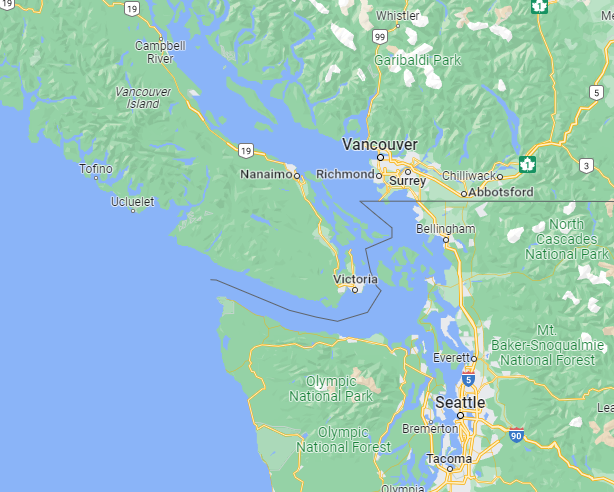A map of Vancouver and Seattle in relation to one another when choosing an Alaska cruise on cruiseobsessed.com.